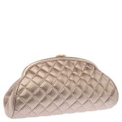 Pre Owned Chanel Light Rose Gold Perforated Leather CC Timeless Clutch