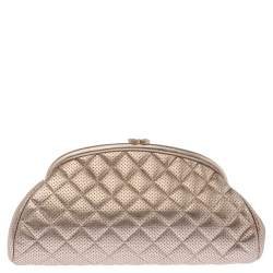 Pre Owned Chanel Light Rose Gold Perforated Leather CC Timeless Clutch