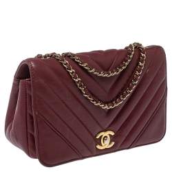 Pre Owned Chanel Burgundy Chevron Leather Mini Statement Flap Bag