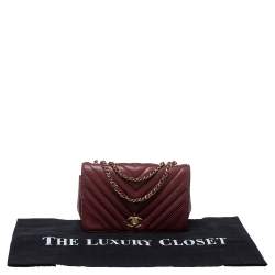Pre Owned Chanel Burgundy Chevron Leather Mini Statement Flap Bag
