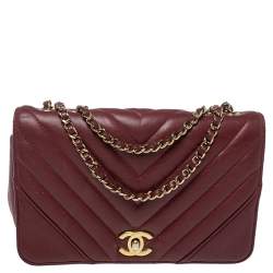 Pre Owned Chanel Burgundy Chevron Leather Mini Statement Flap Bag