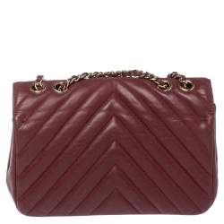 Pre Owned Chanel Burgundy Chevron Leather Mini Statement Flap Bag