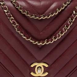 Pre Owned Chanel Burgundy Chevron Leather Mini Statement Flap Bag