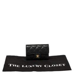 Pre Owned Chanel Black Quilted Caviar Leather Card Holder 