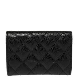 Pre Owned Chanel Black Quilted Caviar Leather Card Holder 