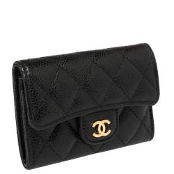 Pre Owned Chanel Black Quilted Caviar Leather Card Holder 