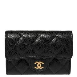 Pre Owned Chanel Black Quilted Caviar Leather Card Holder 