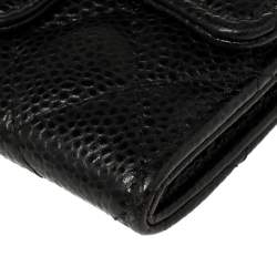 Pre Owned Chanel Black Quilted Caviar Leather Card Holder 