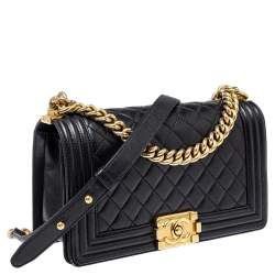 Pre Owned Chanel Black Quilted Leather Medium Boy Flap Bag