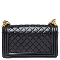 Pre Owned Chanel Black Quilted Leather Medium Boy Flap Bag