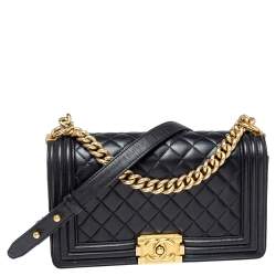 Pre Owned Chanel Black Quilted Leather Medium Boy Flap Bag