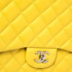 Pre Owned Chanel Yellow Quilted Leather Maxi Classic Single Flap Bag