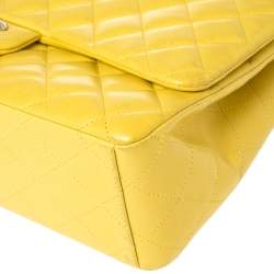 Pre Owned Chanel Yellow Quilted Leather Maxi Classic Single Flap Bag