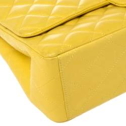 Pre Owned Chanel Yellow Quilted Leather Maxi Classic Single Flap Bag