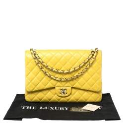 Pre Owned Chanel Yellow Quilted Leather Maxi Classic Single Flap Bag