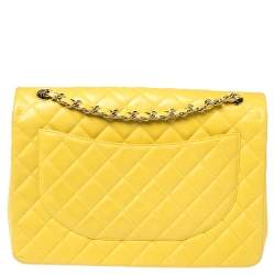 Pre Owned Chanel Yellow Quilted Leather Maxi Classic Single Flap Bag