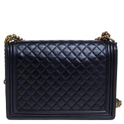 Chanel Navy Blue Quilted Leather Large Boy Flap Bag