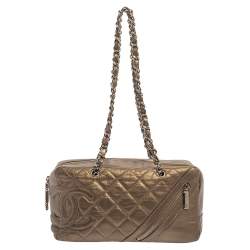 Chanel Grey Quilted Leather CC Bucket Bag Chanel