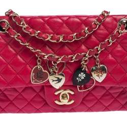 Chanel Fuchsia Quilted Leather Small Valentine Charm Single Flap Bag