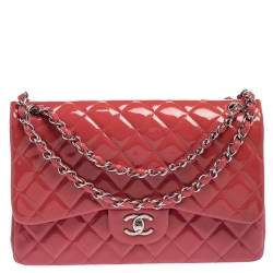 Chanel Pink Quilted Patent Leather Jumbo Double Flap Bag with