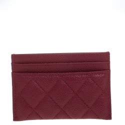 Chanel Red Quilted Caviar Leather CC Filigree Card Holder 