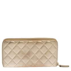 مملوكة مسبقًا Chanel Gold Quilted Leather CC Zip Around Wallet
