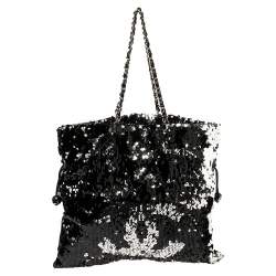Pre Owned Chanel Black Sequins Embellished Summer Night Drawstring Bag