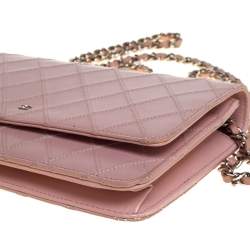 Chanel Pink Quilted Leather WOC Clutch Bag