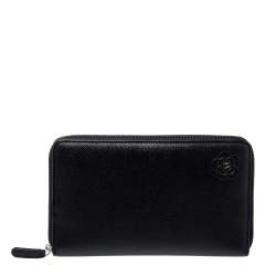 مملوكة مسبقًا Chanel Black Leather CC Camellia Embossed Zip Around Wallet