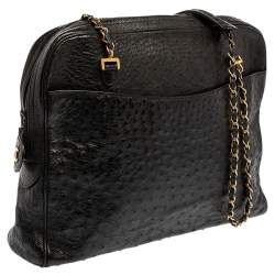 مملوكة مسبقًا Chanel Black Ostrich Vintage Chain Bag
