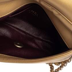 Pre Owned Chanel Gold Leather Pearl Wallet on Chain