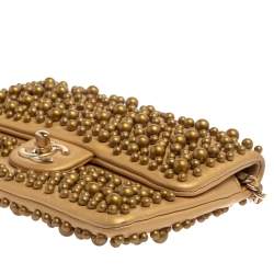 Pre Owned Chanel Gold Leather Pearl Wallet on Chain