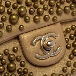 Pre Owned Chanel Gold Leather Pearl Wallet on Chain