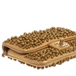 Pre Owned Chanel Gold Leather Pearl Wallet on Chain