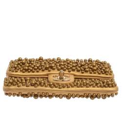 Pre Owned Chanel Gold Leather Pearl Wallet on Chain