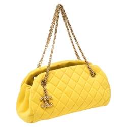 Pre Owned Chanel Yellow Quilted Jersey Small Just Mademoiselle Bowler Bag