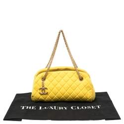 Pre Owned Chanel Yellow Quilted Jersey Small Just Mademoiselle Bowler Bag