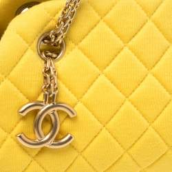 Pre Owned Chanel Yellow Quilted Jersey Small Just Mademoiselle Bowler Bag