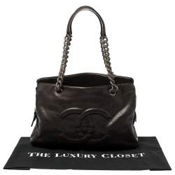 Pre Owned Chanel Dark Brown Caviar Leather CC Chain Tote