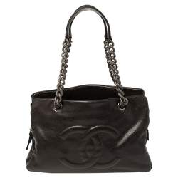 Pre Owned Chanel Dark Brown Caviar Leather CC Chain Tote
