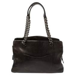 Pre Owned Chanel Dark Brown Caviar Leather CC Chain Tote