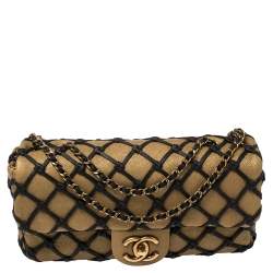 Chanel Gold/Black Leather Medium Canebiers Net Flap Bag Chanel