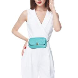Pre Owned Chanel Light Blue Leather Casual Trip Waist Bag