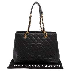 مملوكة مسبقًا Chanel Black Quilted Caviar Leather Grand Shopper Tote