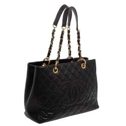 مملوكة مسبقًا Chanel Black Quilted Caviar Leather Grand Shopper Tote