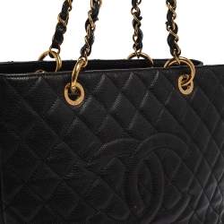 مملوكة مسبقًا Chanel Black Quilted Caviar Leather Grand Shopper Tote