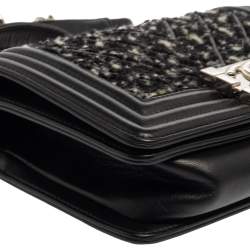 مملوكة مسبقًا Chanel Black Quilted Leather and Tweed Small Boy Flap Bag