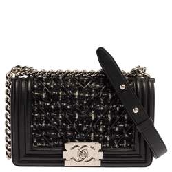 مملوكة مسبقًا Chanel Black Quilted Leather and Tweed Small Boy Flap Bag