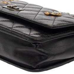 Pre Owned Chnael Black Aged Quilted Leather Lucky Charms 2.55 Reissue Wallet on Chain