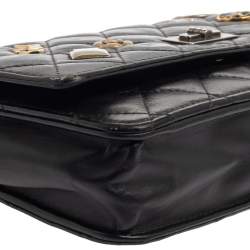 Pre Owned Chnael Black Aged Quilted Leather Lucky Charms 2.55 Reissue Wallet on Chain